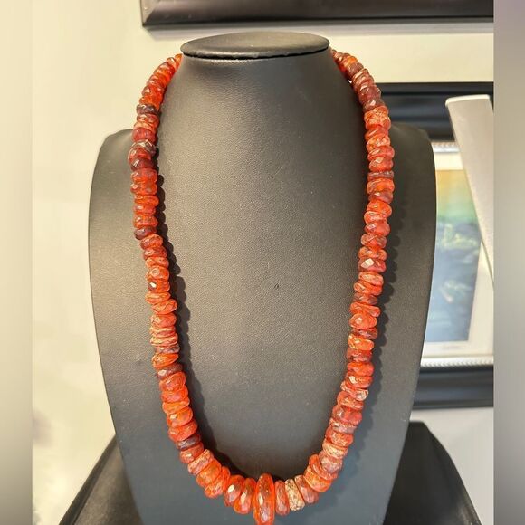 21" RONDELLE faceted, graduated AMBER beaded necklace w/ a 14kt GF clasp! - Picture 11 of 15